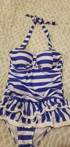 Vintage style blue and white striped swimsuit